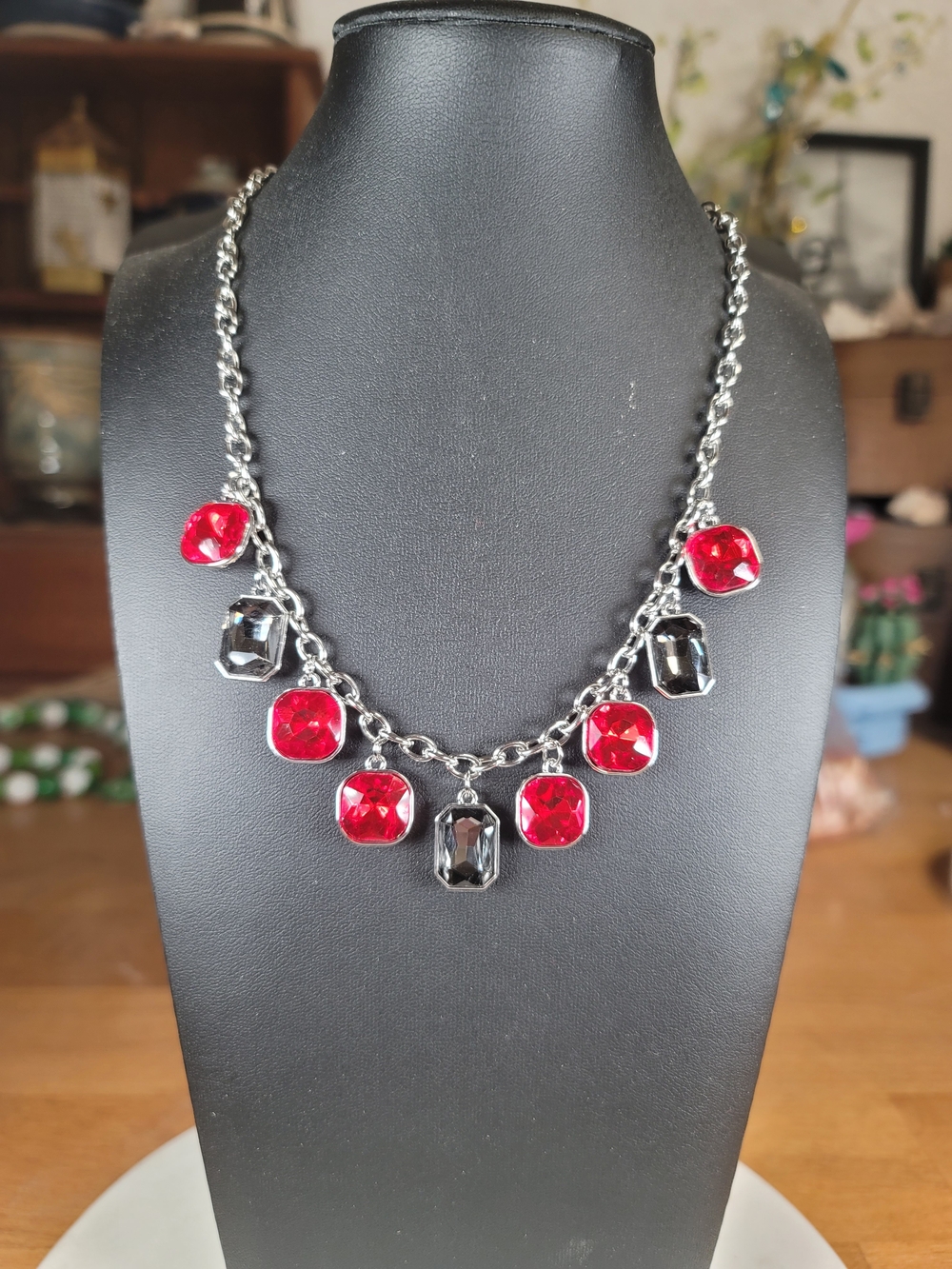 paparazzi Red and Grey Gem Drop Necklace